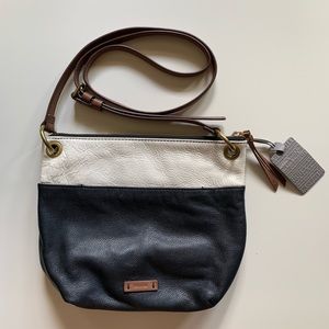 Fossil Black & White Leather Crossbody Bag